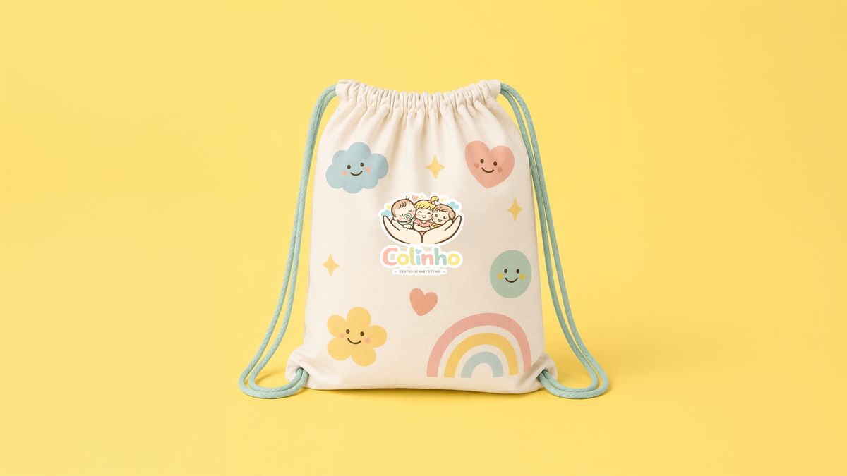 Tote bag com a marca Colinho, aplicação da identidade visual em merchandising
