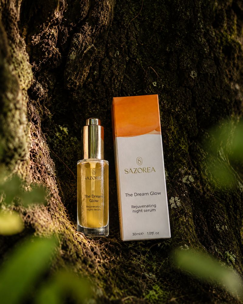 Óleo facial Sazorea The Dream Glow em fotografia de produto